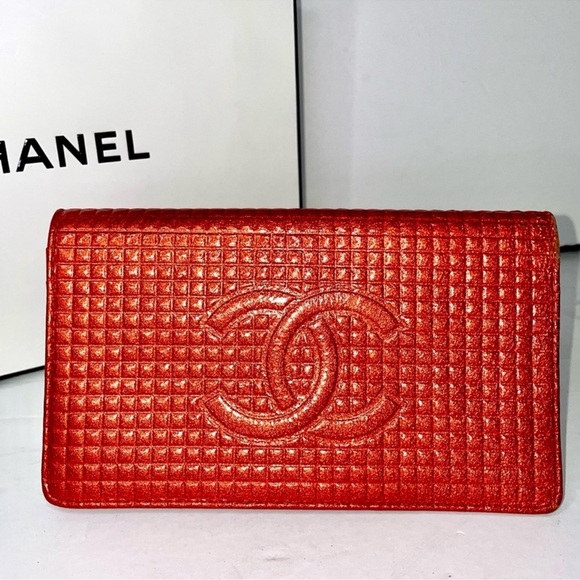 CHANEL Handbags - CHANEL CC Micro Chocolate Bifold long Rare Red Wallet